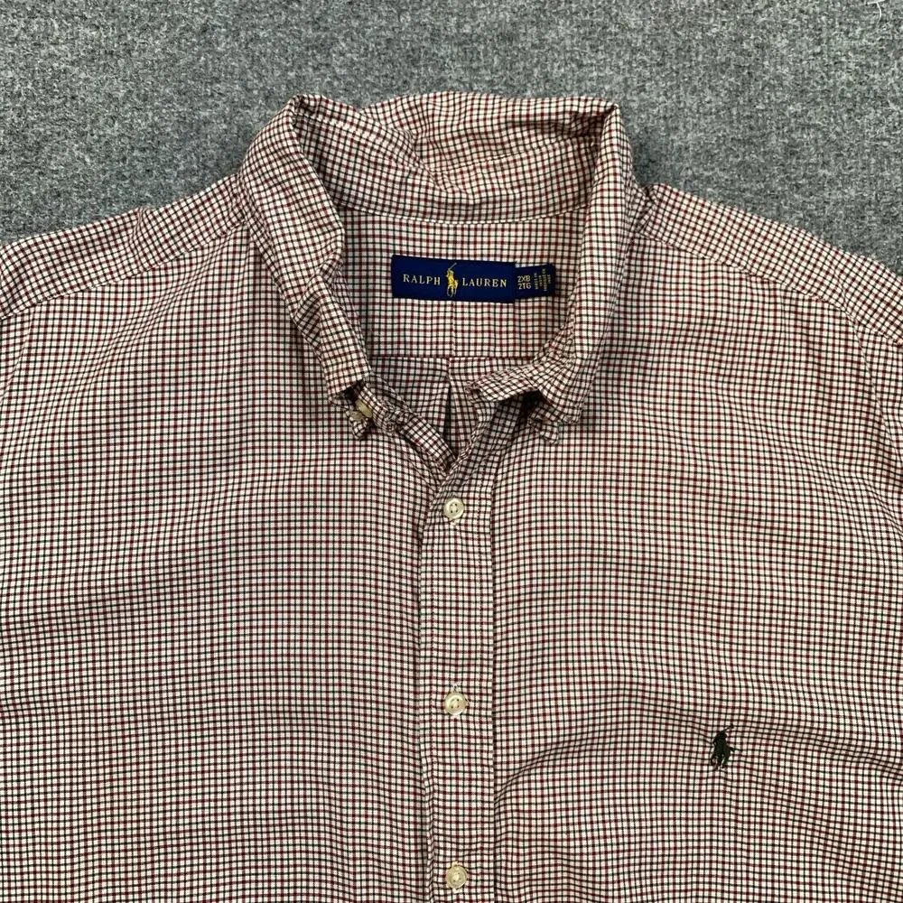 Ralph Lauren Shirt Mens 2XB Big Red White Plaid Button Down Collared Long Sleeve
